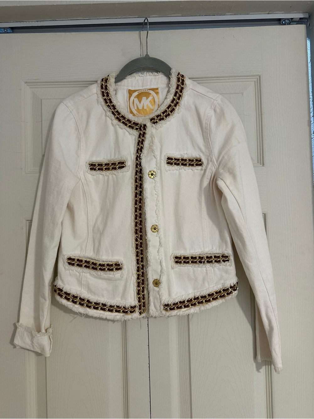 Michael Kors Cream Chain-Trim Tweed-Style Jacket